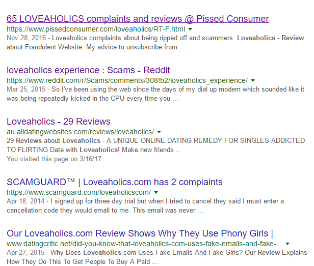 Loveaholics.com bad reviews