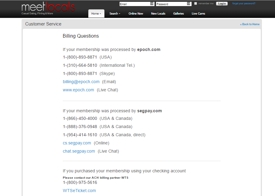 MeetLocals.com customer support