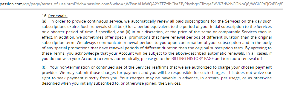 Passion.com automatic renewal