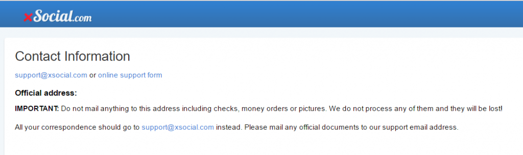 XSocial.com no contact info
