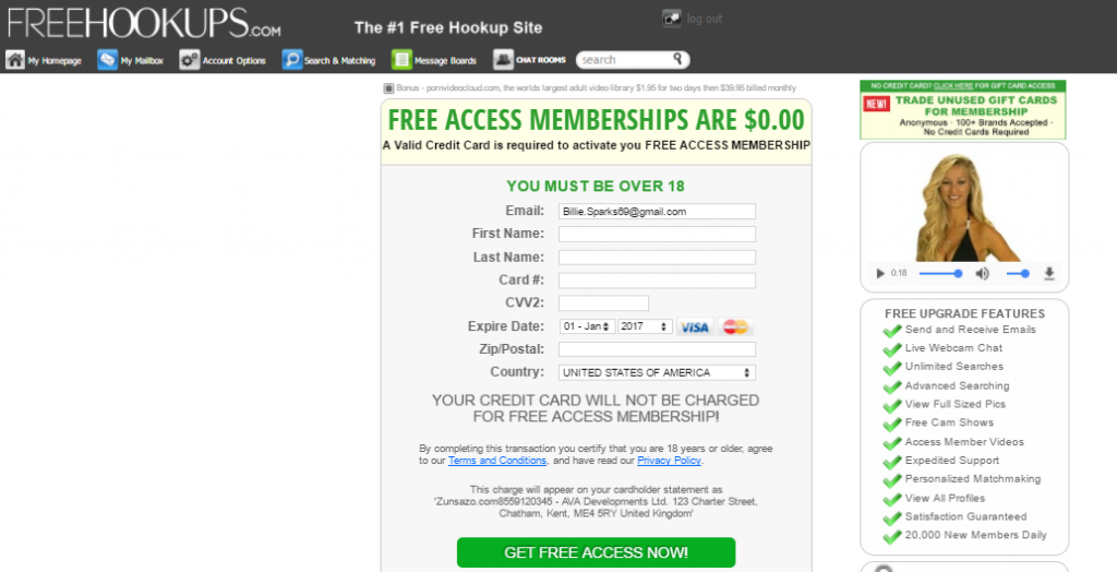 Free Hookups membership is not free