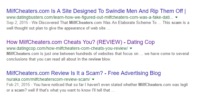 Milfcheaters.com poor online reviews