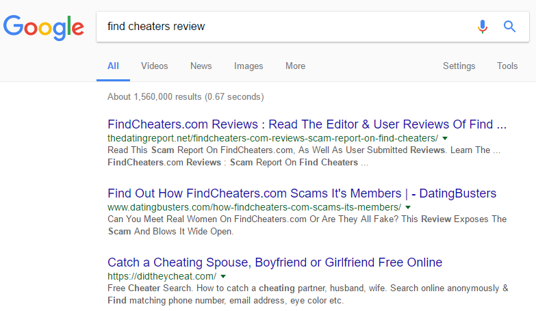 Find Cheaters review