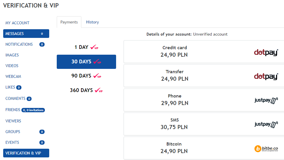 Date Zone payment options