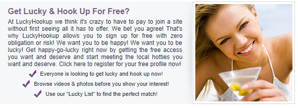 Lucky Hookup free registration.