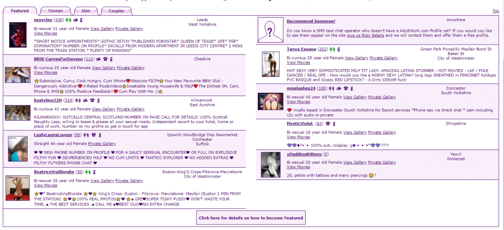 AdultWork.com Review Featured Profiles