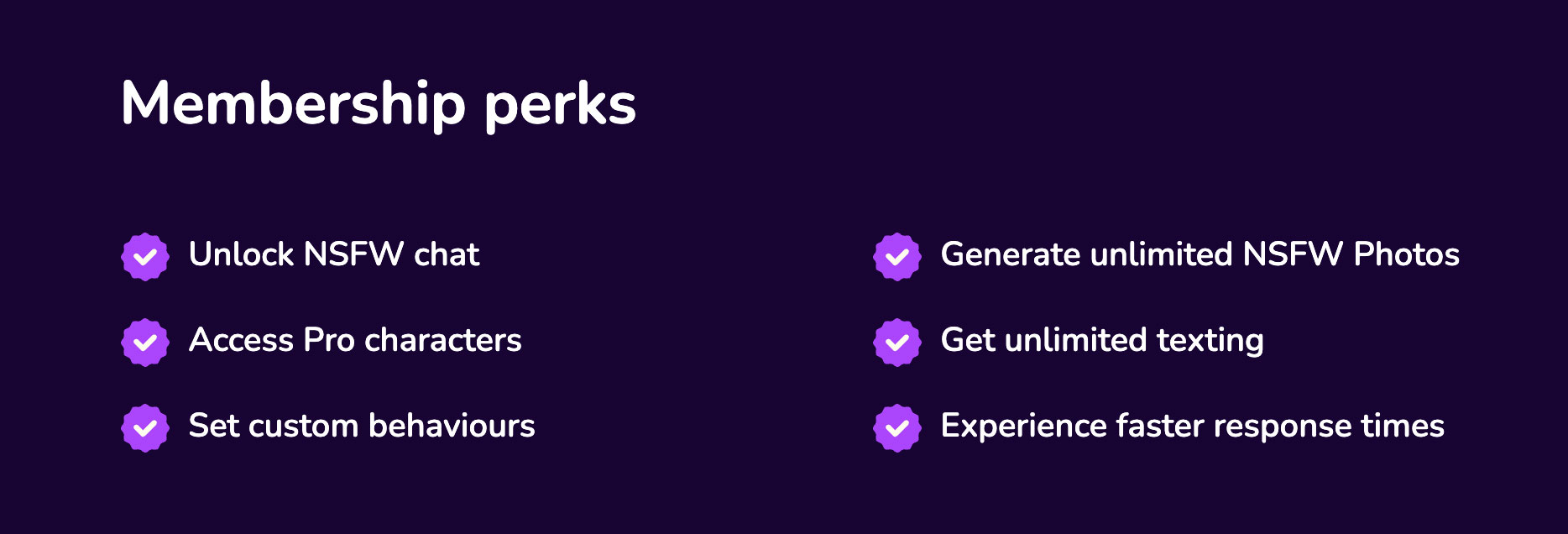 Membership perks from Intimate including NSFW chat, unlimited texting, unlimited NSFW photos, etc.