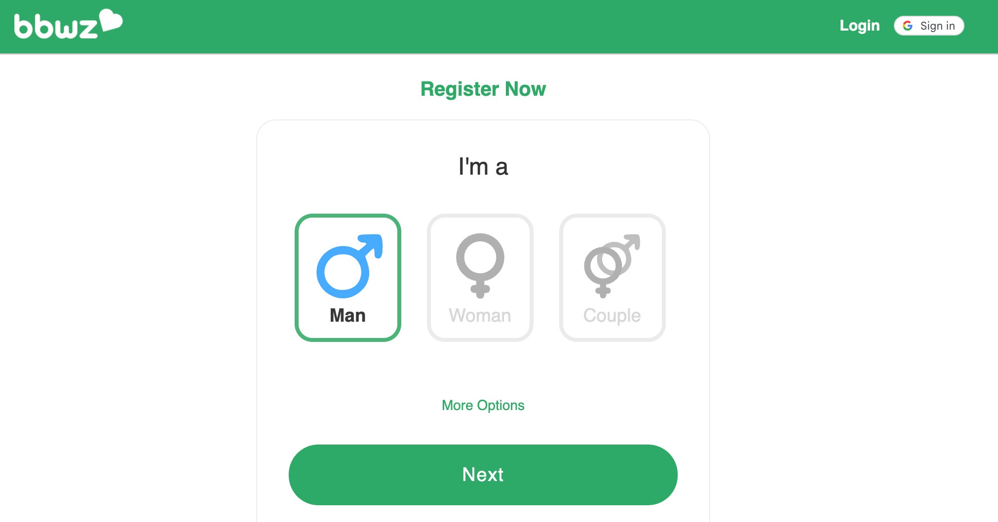 Registration page for BBWZ.com